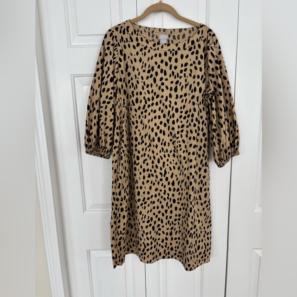 Chico's Tan and Black Animal Print Top